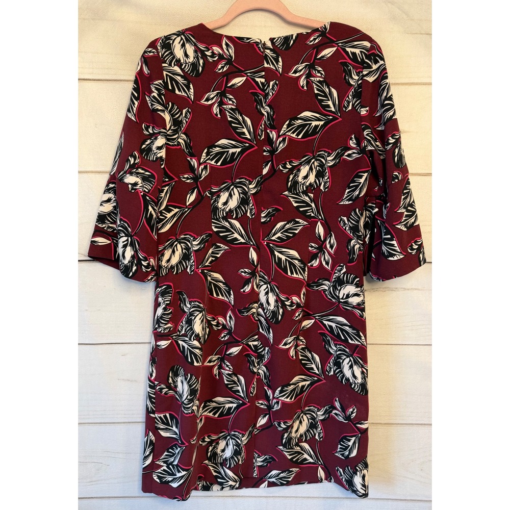 Hobbs London Burgundy Floral Bell Sleeve Shift Dress Size US 6 UK 10 - Picture 7 of 7